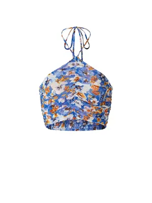 Misa Los Angeles Blue Pansy Selmin Top Blue Floral Halter Crop Top Sz Large thumbnail 5