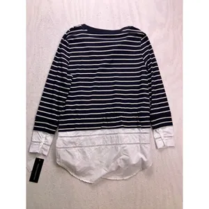 French Connection Layered Look Top Women‎ Small Navy White Striped Mixed Media thumbnail 8