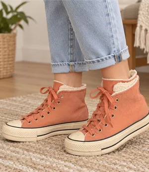 Converse Chuck Taylor All Star Lift Pink Suede Sherpa Platform Sneakers 6.5 thumbnail 1