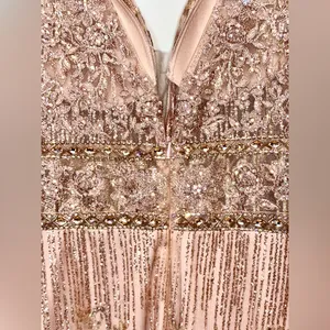 Trendy Rose Gold Sequins Designer Dress NWT thumbnail 3