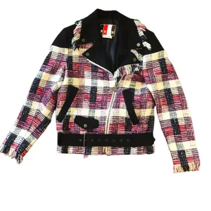 MSGM Plaid Moto Jacket Metallic Black Pink Purple Size 4 thumbnail 2