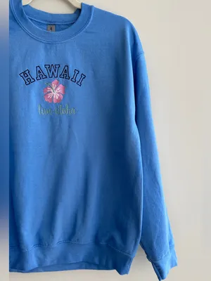 Hawaii Live Aloha Gildan Hibiscus Embroidered Sweatshirt, Blue, Size Medium thumbnail 4