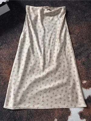 Cream Floral Satin A-Line Midi Skirt thumbnail 1
