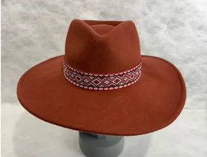 Universal Threads Rust Orange 100% Wool Wide Brim Fedora Hat‎ Embroidered Band thumbnail 1