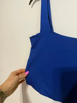 Abardsion Women's Basic Strappy Crop Tank Top Square Neck Crop Tank Top - Blue thumbnail 4