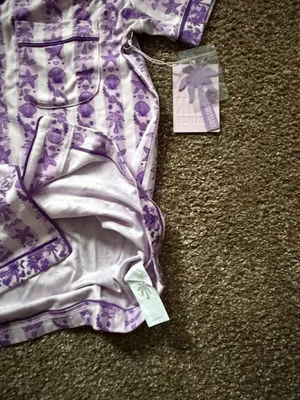 Pink Palm Puff Pajamas - Twilight Purple - Size Medium, NWT w/ Bag and Box thumbnail 4