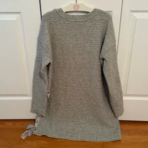 Free People Heart It Lace-Up Sweater in Light Gray thumbnail 3