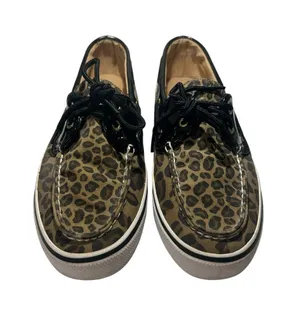 Sperry‎ Leopard Print Canvas Boat Shoes with Black Trim thumbnail 1