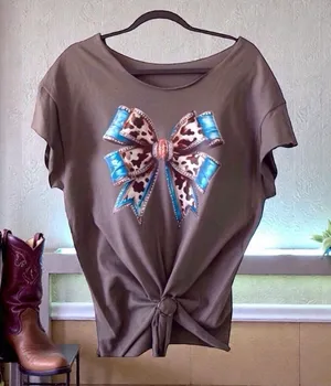 Cowgirl Bow Graphic Tee | Grey – WesternChic handmade thumbnail 1