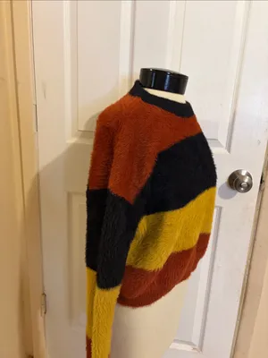 Street Style: Edgy Oversized Striped Fuzzy Crop Sweater thumbnail 2
