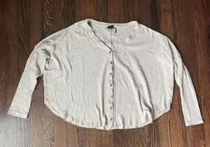 Urban outfitters out from under waffle knit beige button down top thumbnail 1