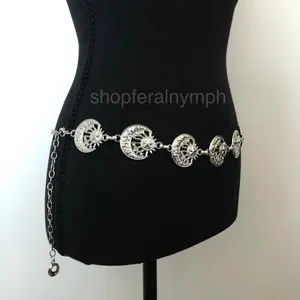 Vintage Y2K Celestial Silver Sun and Moon Chain Belt, 19.5–39 Inches, X7GA1149 thumbnail 3