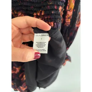 Ulla Johnson Adara Dress Womens 2 Black‎ Orange Mini Floral Silk Smocked Party thumbnail 5