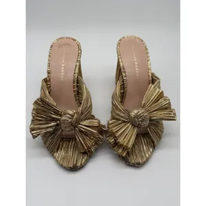 Loeffler Randall Womens Penny Pleated Bow Sandals Gold Size 7 thumbnail 2