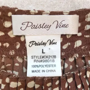 Paisley Vine Tunic Top Brown Boho Smocked Neck Tie Cuff Polka‎ Dot Womens Large thumbnail 6