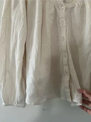 H&M Cream Cotton Linen Crochet Lace Peasant Top Medium Cottagecore Poet Prairie thumbnail 4