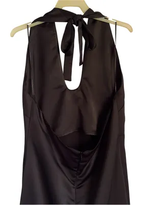Jason Wu Black Satin Halter Plunging U-Neckline Midi Dress Medium Women’s thumbnail 7