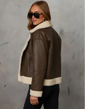 Vici Faux leather sherpa trim coat thumbnail 4