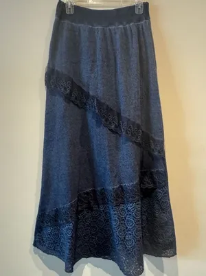 Gorgeous wool blend tiered maxi skirt with floral lace accents size medium thumbnail 1