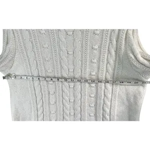 Lands End Sweater‎ Womens L Petite Cream Cable Knit Fisherman Turtleneck Cozy thumbnail 5