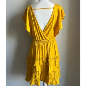 Daily Practice Anthropologie Yellow Boho Ruffle Layered Mini Dress Size XXSP thumbnail 6