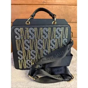 Steve Madden Bevelyn Rhinestone Crystal Logo Crossbody/Tote Black/Gold/Silver thumbnail 2