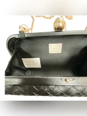 A New Day Black Woven Clutch Crossbody Bag Gold Chain Evening Purse Wedding thumbnail 4