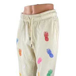 Spiezle Women's Cream Pineapple Rainbow High Rise Jogger Sweat Pants Size M thumbnail 2