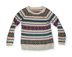 old navy women's medium faire isle knit sweater casual white colorful holiday thumbnail 1