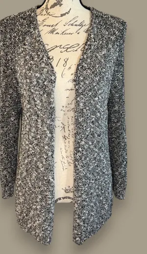 Black & White Marled Cotton-Blend Cardigan Women's L | Open Front thumbnail 1