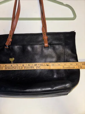 Fossil…Rachel Tote Black Pebbled Leather Tote With Brown Contrasting Handles thumbnail 13