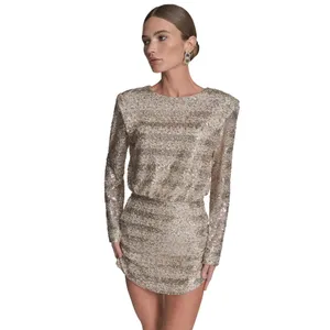 BCBG Womens Sequin Detail Striped Boat Neck Dress BD5E5180 Champaign Brown 10 thumbnail 6