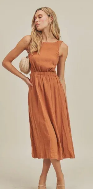Maude Burnt Orange Midi Dress thumbnail 1
