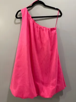 TCEC One Shoulder Bubble Hem Organza Mini Dress Hot Pink thumbnail 6