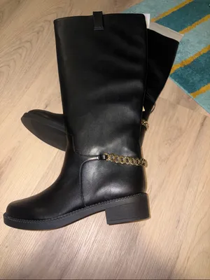 A New Day Classic Black Knee-High ridding boots with Gold Chain Accent Bobbi size 11 new thumbnail 3