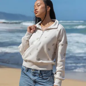 Elevated Faith Floral Half Zip Sweatshirt L Cream Cropped Cozy thumbnail 3