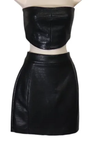 Meshki Black Faux Croc Tube Top & Mini Skirt Set thumbnail 1