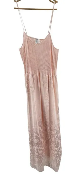 Neiman Marcus Mary McFadden light pink Ribbed Bodice Floral Slip Chemise nighty thumbnail 1