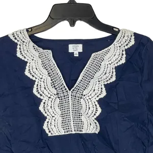 Crown & Ivy Beach‎ V-Neck Tunic Top Crochet Trim 3/4 Sleeve Women Medium thumbnail 2