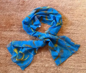 Blue Silk Equestrian Print Scarf Horses Harness Bridle Pattern thumbnail 1