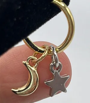 1/2” Gold Tone Hoops with Mixed Tone Star and Moon (silver stars/gold moons) thumbnail 4
