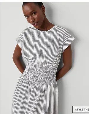 Striped smocked-waist midi dress thumbnail 2