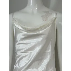 White Satin Lace Slip Dress Backless Strappy Maxi Nightgown Women’s Size S⁠ thumbnail 10