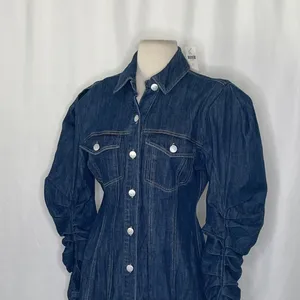 NWT! Anthropologie PILCRO Long-Sleeve Button-Front Seamed Denim Mini Dress Small thumbnail 7