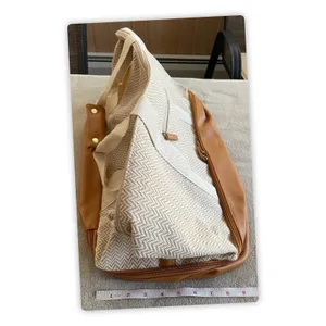 DSW NWOT Duffle Weekender Bag Herringbone‎ Pattern Cream and Camel Color thumbnail 3