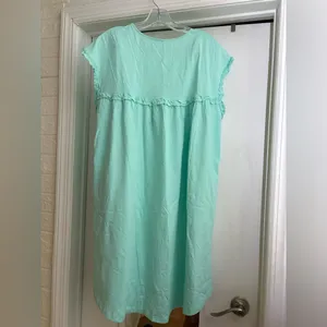 Ruffle Neck Short Sleeve Dress with Pockets Green Size M thumbnail 6