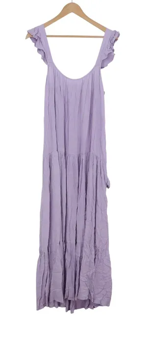 BB Dakota Dress Womens M BL108088 Lavender Ruffle Strap Tiered Maxi Excellent thumbnail 1