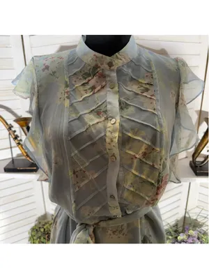 Ralph Lauren floral blue midi dress chiffon flutter sleeves cottage fairy boho 6 thumbnail 13