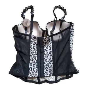 H&M Corset Women 8 Black Leopard Lace Detail Push Up Brassiere Tank Top NEW thumbnail 2