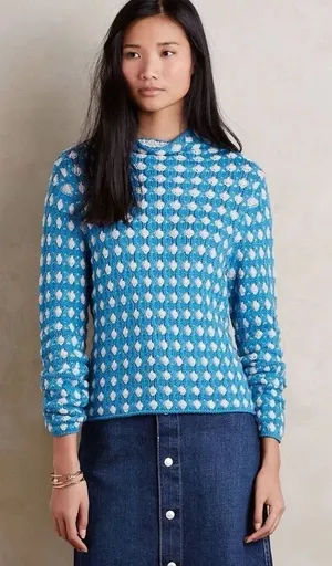 Anthropologie Sleeping on Snow Popcorn Stitch Pullover Sweater Size M Blue thumbnail 1